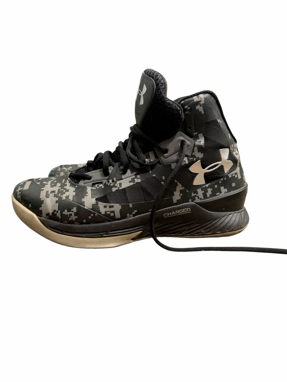 Under Armour Black and Gray Digital Camo High-Top Basketball Shoes